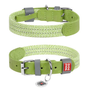 Leather and cotton collar (Large) - Green